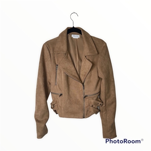 LOVERS + FRIENDS REVOLVE Tan Pierce Faux Suede Moto Jacket Size XS Neutral - Picture 7 of 9